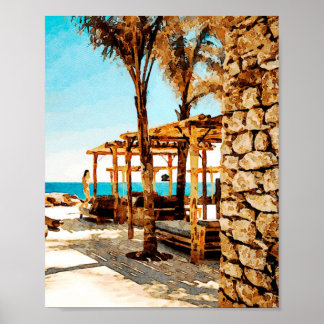 Póster Pintura acuática de la playa de Mykonos