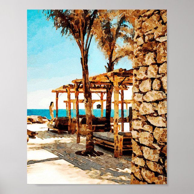 Póster Pintura acuática de la playa de Mykonos (Frente)