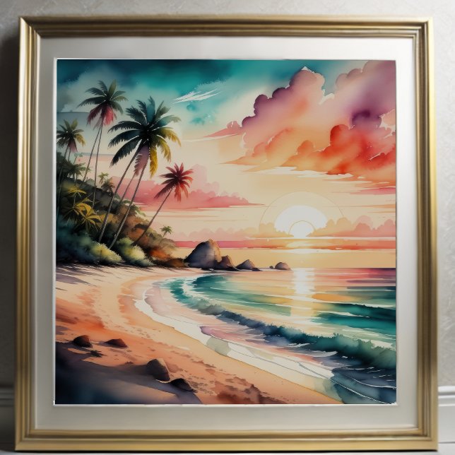 Póster Pintura acuática de la puesta de sol tropical de l (Subido por el creador)