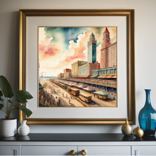 Póster Pintura acuática de la vintage travesía costera