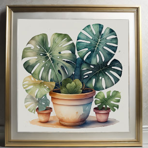 Póster Pintura acuática de Monstera en la olla