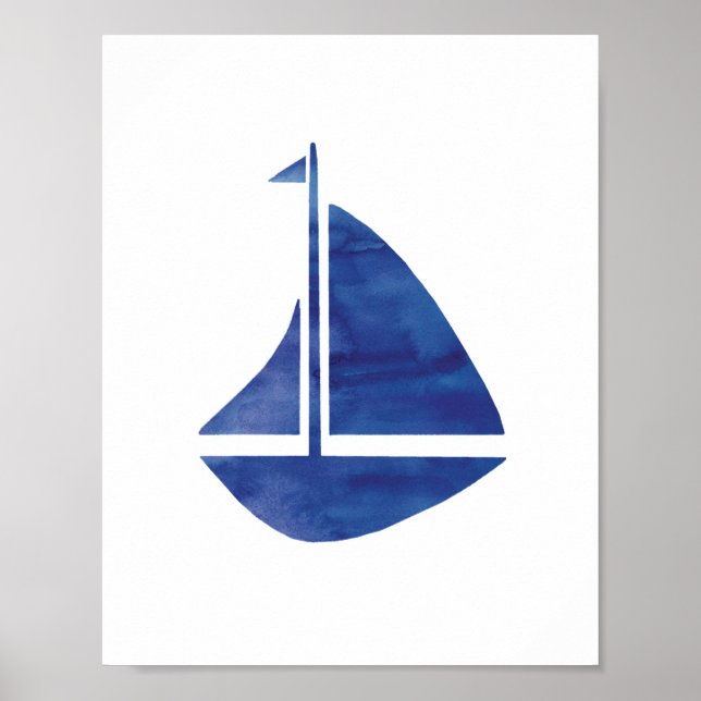 Póster Pintura acuática de náutica azul en barco náutico (Frente)