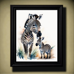 Póster Pintura acuática de una mama y una cebra bebé 5:4