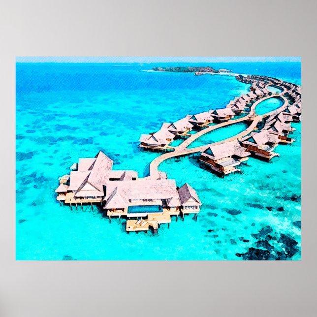 Póster Pintura acuática de Villa en Joali Maldives (Frente)