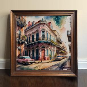 Póster Pintura acuática del barrio francés de época