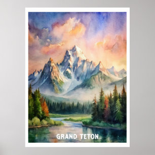 Póster Pintura acuática del parque nacional del Gran Tetó