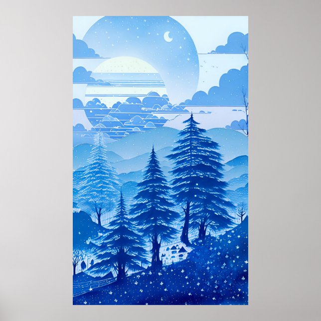 Póster Pintura acuática en tonos azul pastel 1 (Frente)