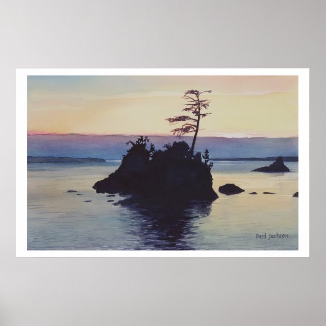 Póster Pintura acuática "Sunset Rockaway Beach" (Frente)