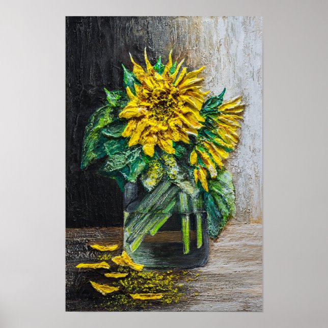 Póster Pintura al acrílico de bodegón de girasoles  (Frente)