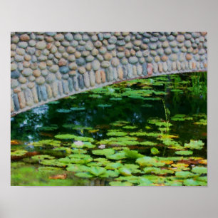 Póster Pintura al Acuarela de Almohadillas de Nenúfares d