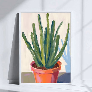 Póster Pintura al Acuarela de Cactus Verde