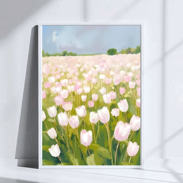 Póster Pintura al Acuarela de Campo de Tulipanes Blancos (Subido por el creador)