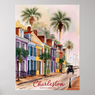 Póster Pintura al Acuarela de Charleston Carolina del Sur
