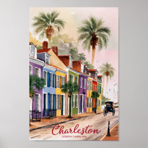 Póster Pintura al Acuarela de Charleston Carolina del Sur
