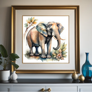 Póster Pintura al Acuarela de Elefante 1:1
