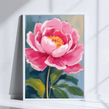 Pintura al Acuarela de Flor de Peonía Rosa