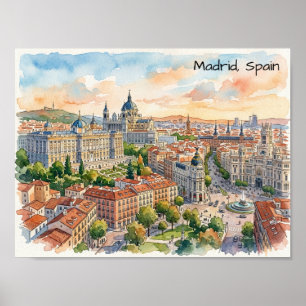 Póster Pintura al Acuarela de la Arquitectura de Madrid E