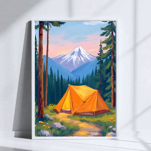 Póster Pintura al Acuarela de Montaña de Camping Naturale