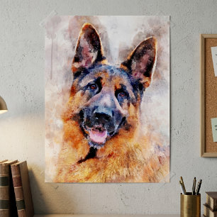 Póster Pintura al Acuarela de Pastor Alemán