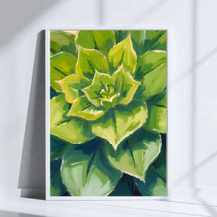 Póster Pintura al Acuarela de Planta Suculenta Verde