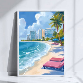 Póster Pintura al Acuarela de South Beach Miami Florida