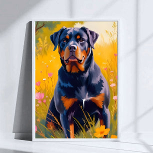 Póster Pintura al Acuarela del Retrato de Mascota Perro R