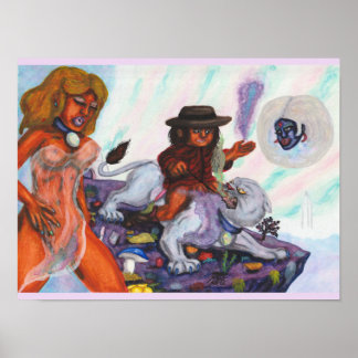 Póster Pintura al acuarela Eros cabalga sobre Aurora Leon