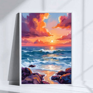 Póster Pintura al Acuarela Pastel de la Puesta de Sol en