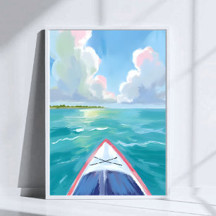 Póster Pintura al agua de lago de remo en kayak