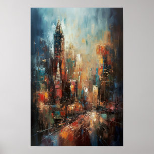 Póster Pintura al óleo abstracta de Manhattan Nueva York