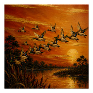 Póster Pintura al óleo al atardecer en casa – Estilo laca