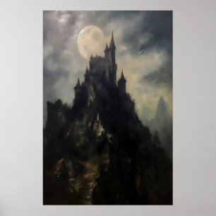 Póster Pintura al óleo antigua de castillo oscuro en la m