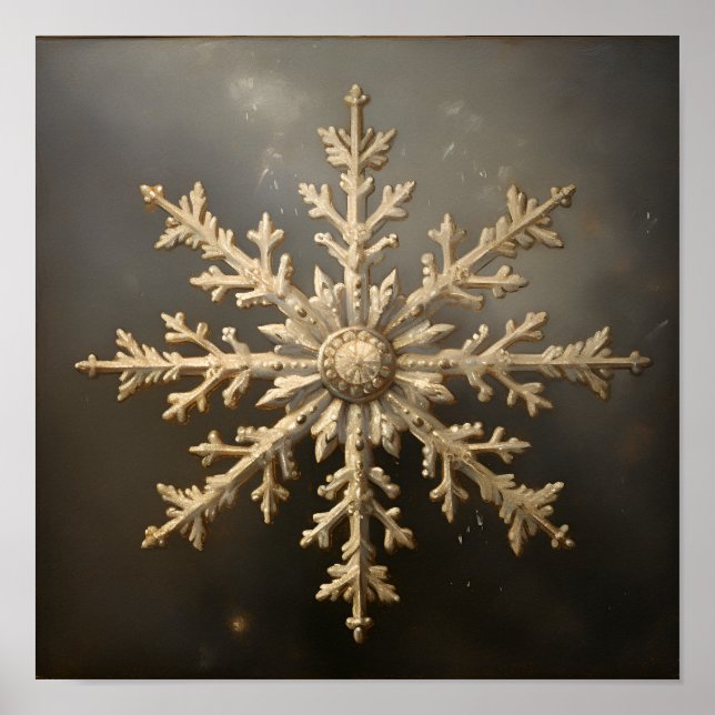 Póster pintura al óleo antiguo de un copo de nieve (Frente)