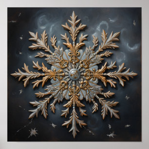Póster pintura al óleo antiguo de un copo de nieve
