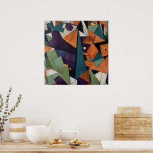 Póster Pintura al óleo cubista geométrica abstracta - Púr