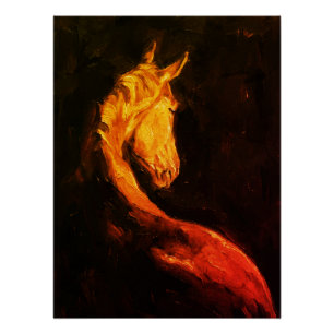 Póster Pintura al óleo de caballo dorado: animal expresiv