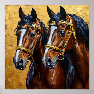 Póster Pintura al óleo de caballo majestuoso en pared – G