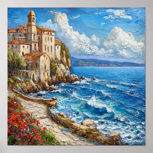 Póster Pintura al óleo de cabaña junto al mar Serenidad c