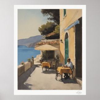 Póster Pintura al óleo de comedor al aire libre junto al