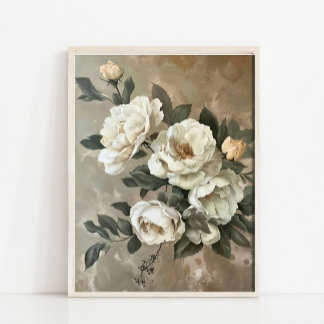 Póster Pintura al óleo de flores, estampa vintage de rosa
