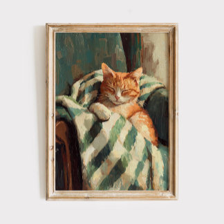 Póster Pintura al óleo de gato naranja durmiendo acogedor