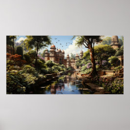 Póster pintura al óleo de huerto indio del siglo XIX