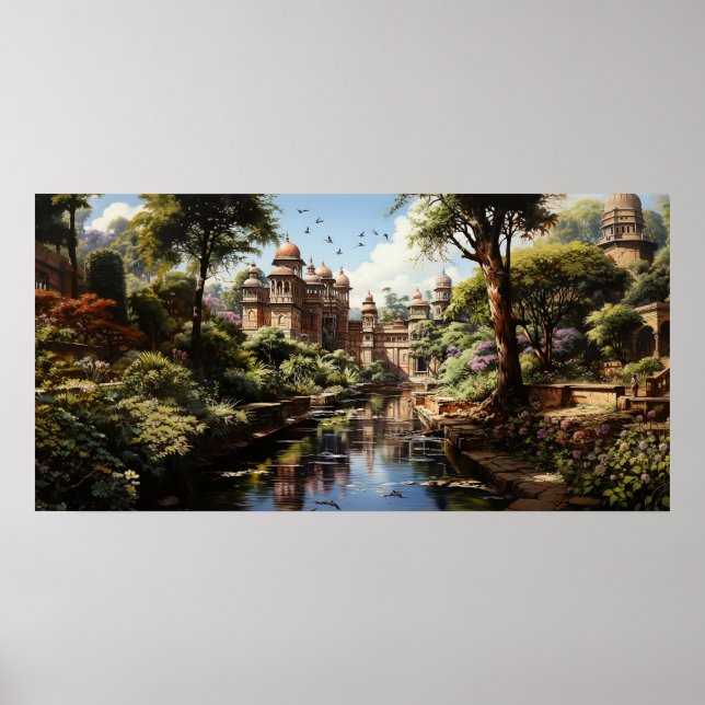 Póster pintura al óleo de huerto indio del siglo XIX (Frente)