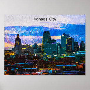 Póster pintura al óleo de Kansas City Panorama Vista a la