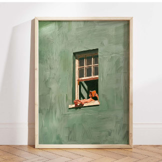 Póster Pintura al óleo de lectura acogedora junto a la ve
