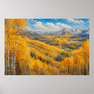 Póster Pintura al óleo de montaña de Aspen dorado