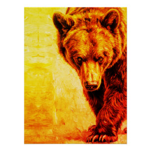 Póster Pintura al óleo de oso pardo Arte de vida silvestr