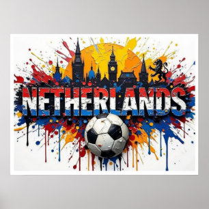 Póster Pintura al óleo de paisaje urbano de fútbol de Paí