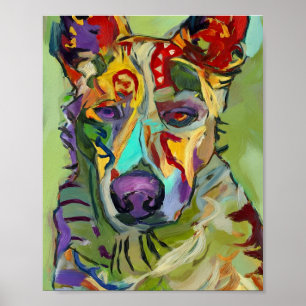 Póster Pintura al óleo de perro pastor alemán abstracto c