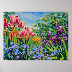 Póster Pintura al óleo de prado vibrante de primavera